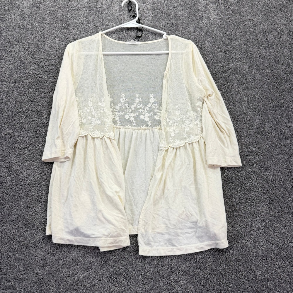 Maurices Cardigan Womens Small Ivory Embroidered Lace Mesh Open Front 3/4 Sleeve
